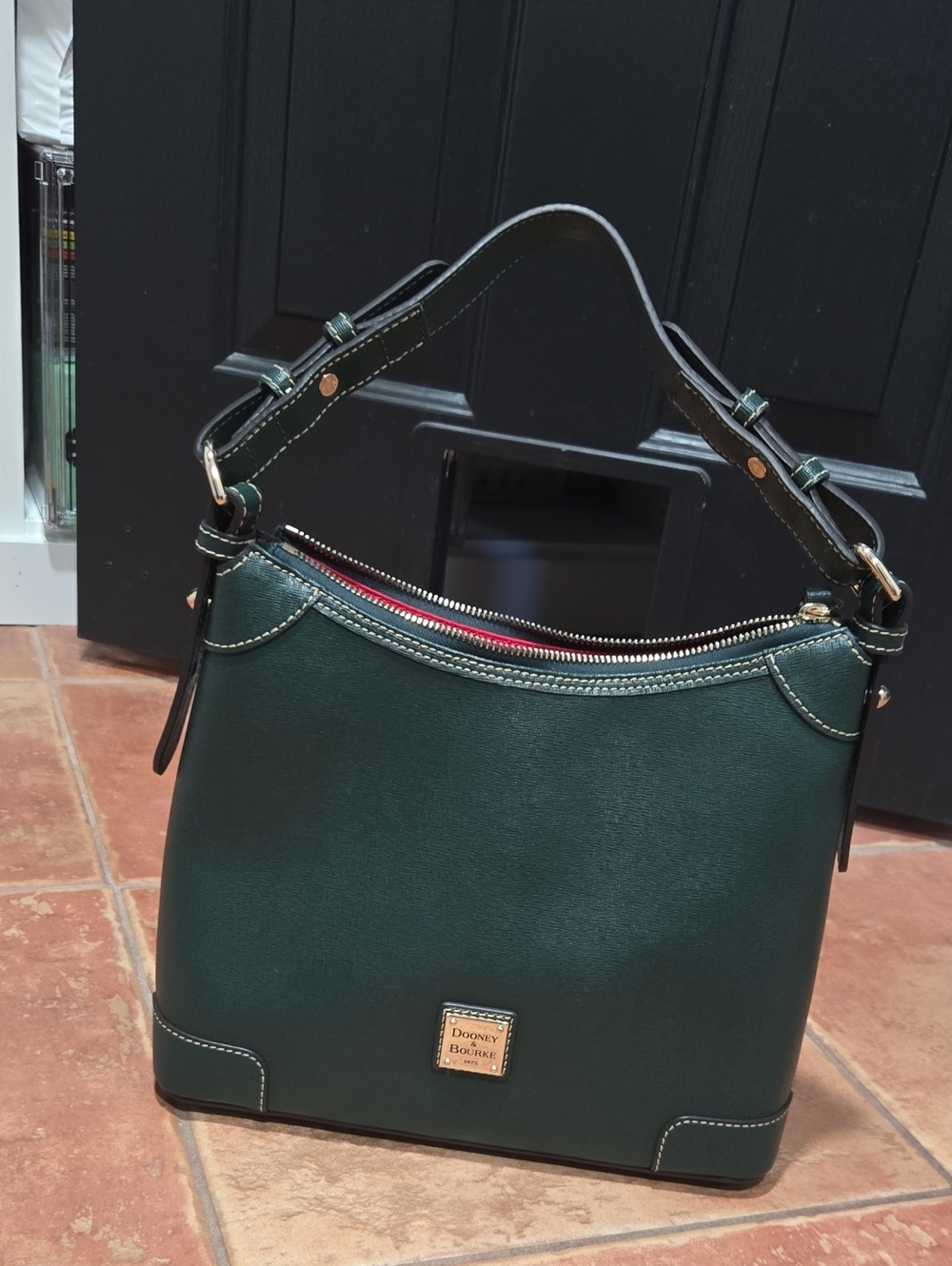 Dooney & Bourke Forest Green Leather Shoulder Bag with Gold Hardware